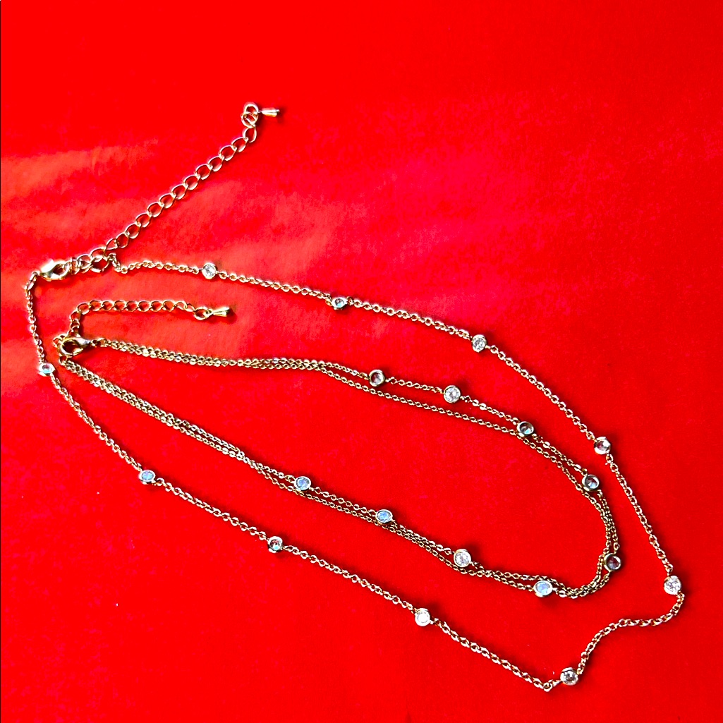 Brandy Melville Set Of 2 Gold Tone Necklaces With Christal Accents Chockers